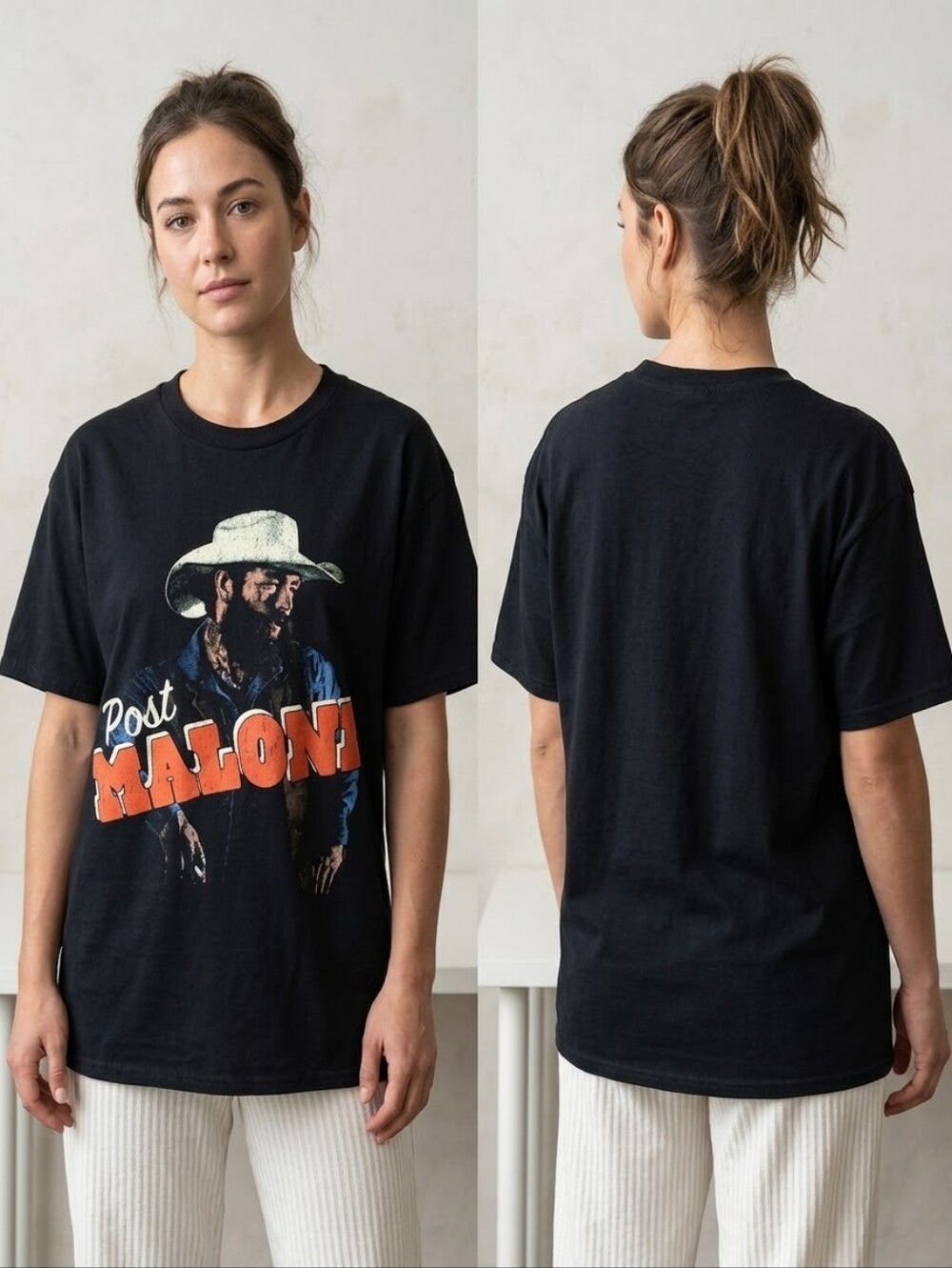 Black Short-Sleeve Graphic Tee with Bold Orange Lettering